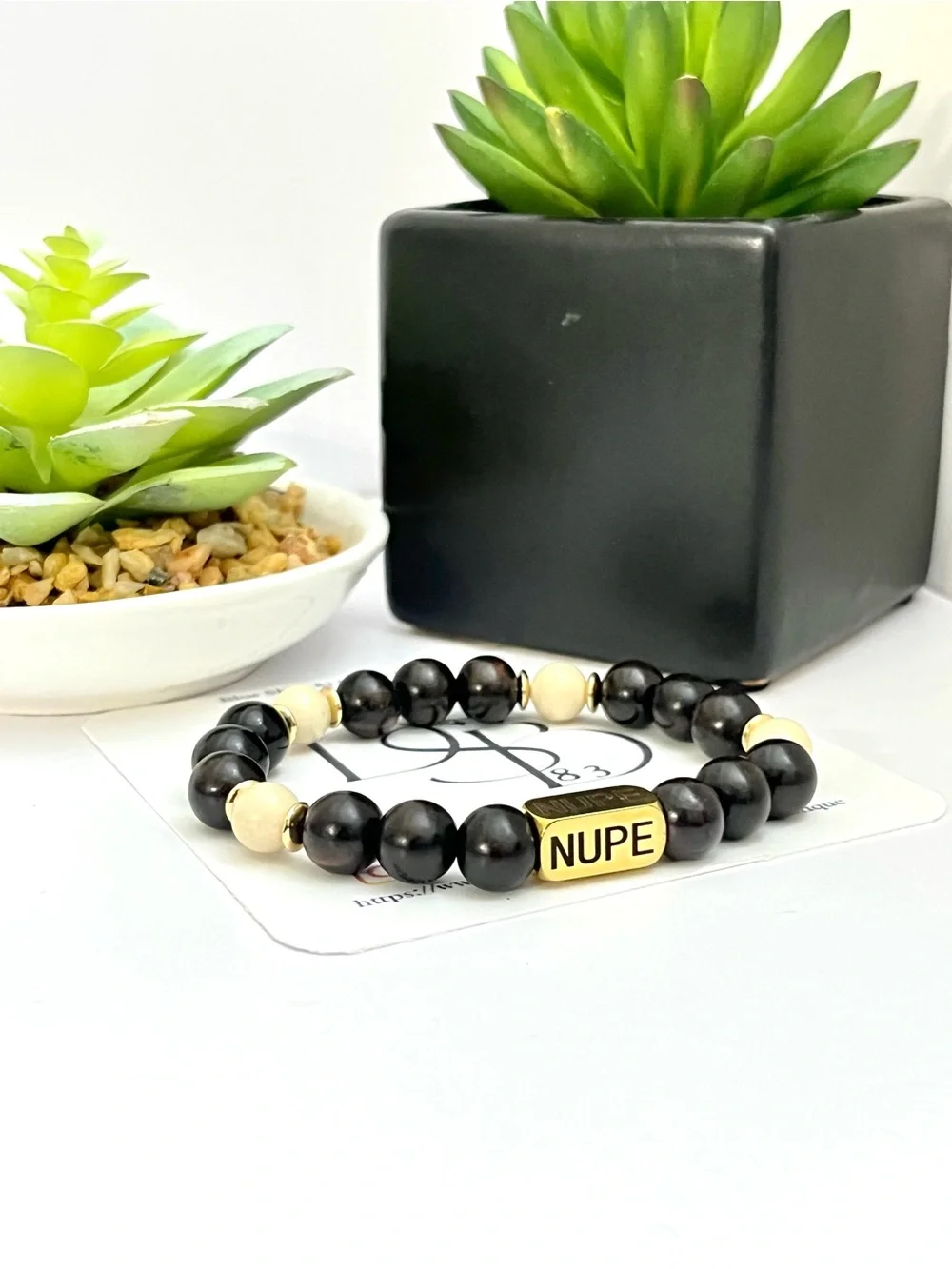 Kappa Alpha Psi Nupe Ebony Wood and Cream Beaded Men’s Bracelet